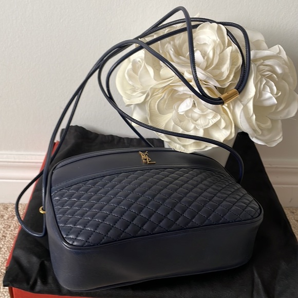 Ysl Saint Laurent Navy Blue Victoire lambskin leather crossbody euc - Picture 3 of 7